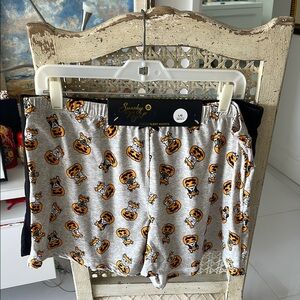 Spooky Night Halloween Set of 2 Gray/Orange/Black Dogs in Pumpkins Pajama Shorts